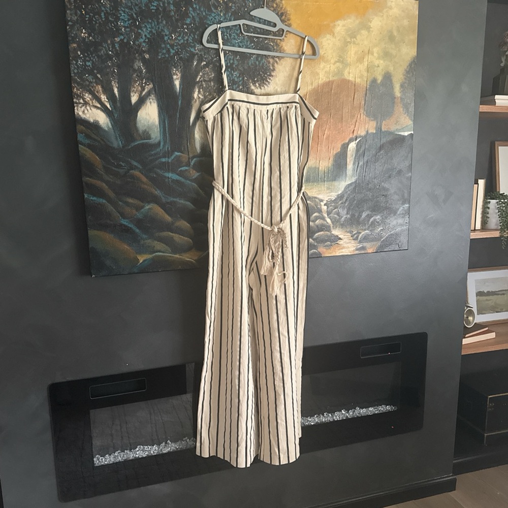 Vici Cream and Black Striped Jumpsuit